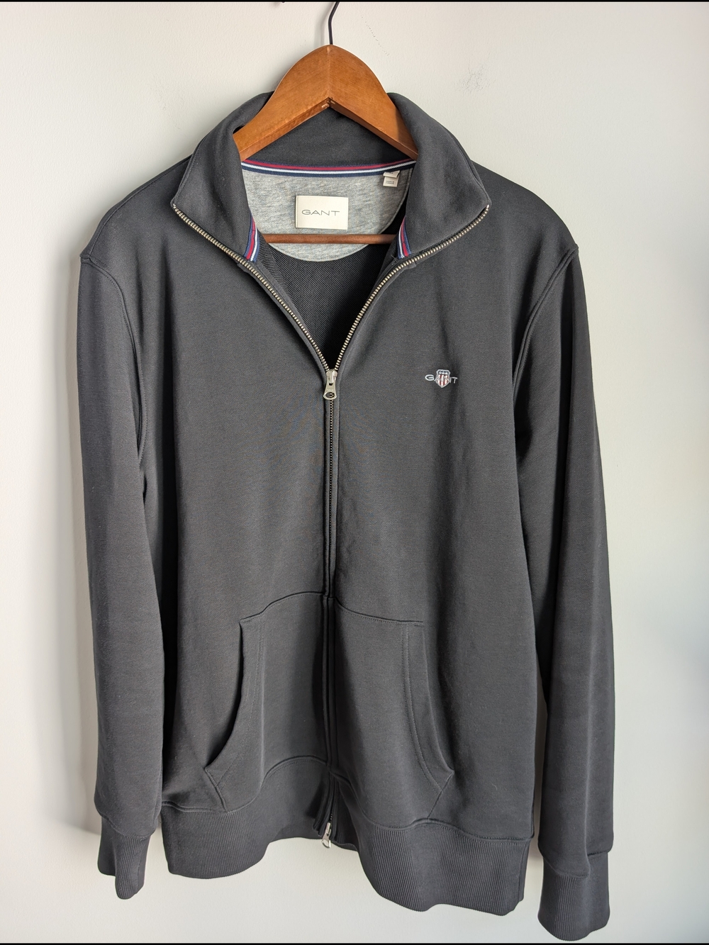 GANT Mens Full Zip Sweatshirt Jacket Size M Black Shield Logo Preppy Cardigan